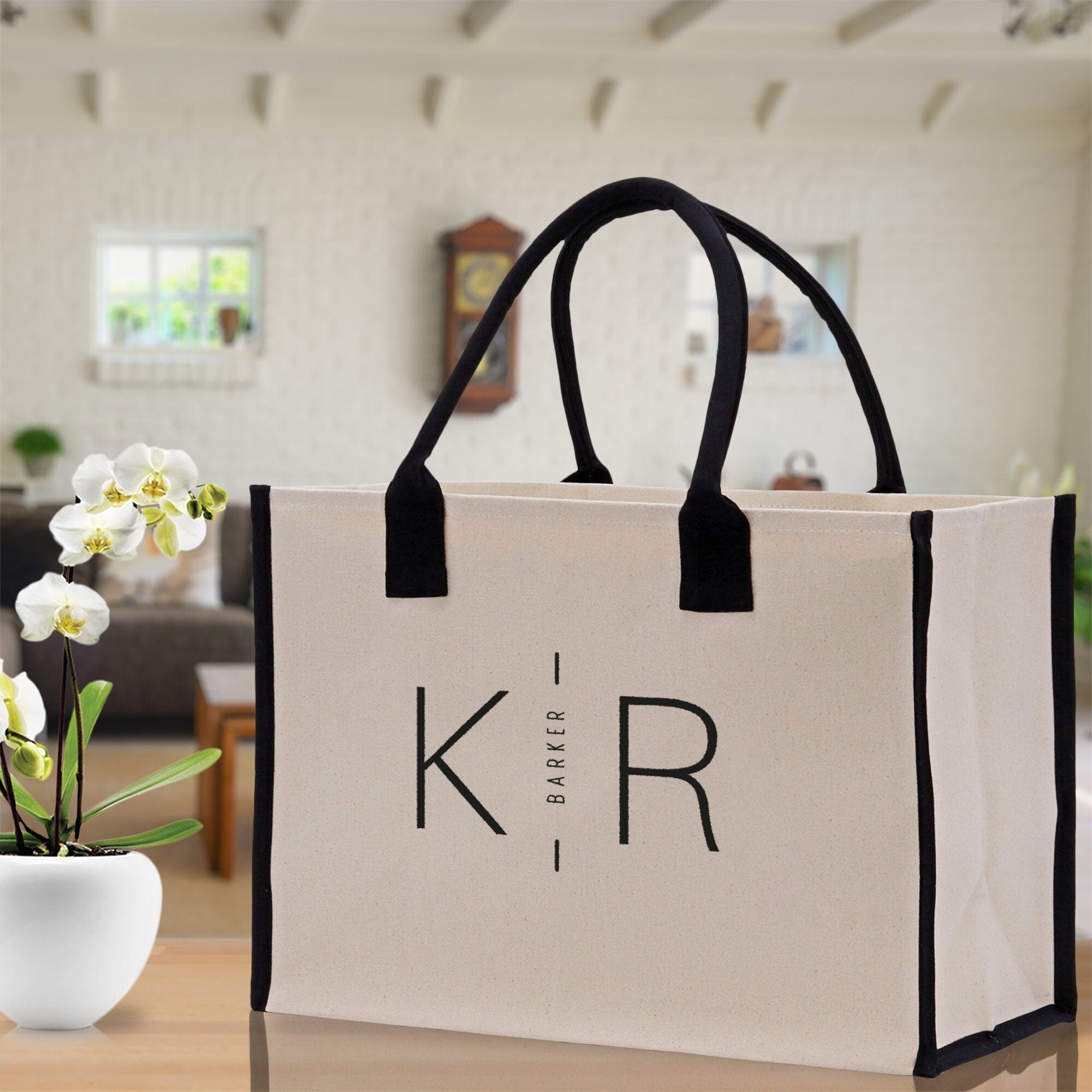 Initials and Last Name Customized Embroidered Tote Bag 100% Cotton Canvas Chic Personalized Tote Bag for Bridesmaid Anniversary Wedding Day - Aaria Tees Aaria Tees