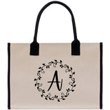 Monogram Beach Canvas Tote Bag Initial Tote Bag Letter Tote Bag Birthday Gift Personalized Tote Bag Personalized Beach Bag Monogrammed Bag - Aaria Tees Aaria Tees