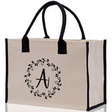 Monogram Beach Canvas Tote Bag Initial Tote Bag Letter Tote Bag Birthday Gift Personalized Tote Bag Personalized Beach Bag Monogrammed Bag - Aaria Tees Aaria Tees