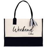 Weekend Vibes Beach Tote Bag - Large Chic Tote Bag - Gift for Her - Girls Weekend Tote - Weekender Bag - Weekend Tote - Weekend Vibes Bag - Aaria Tees Aaria Tees