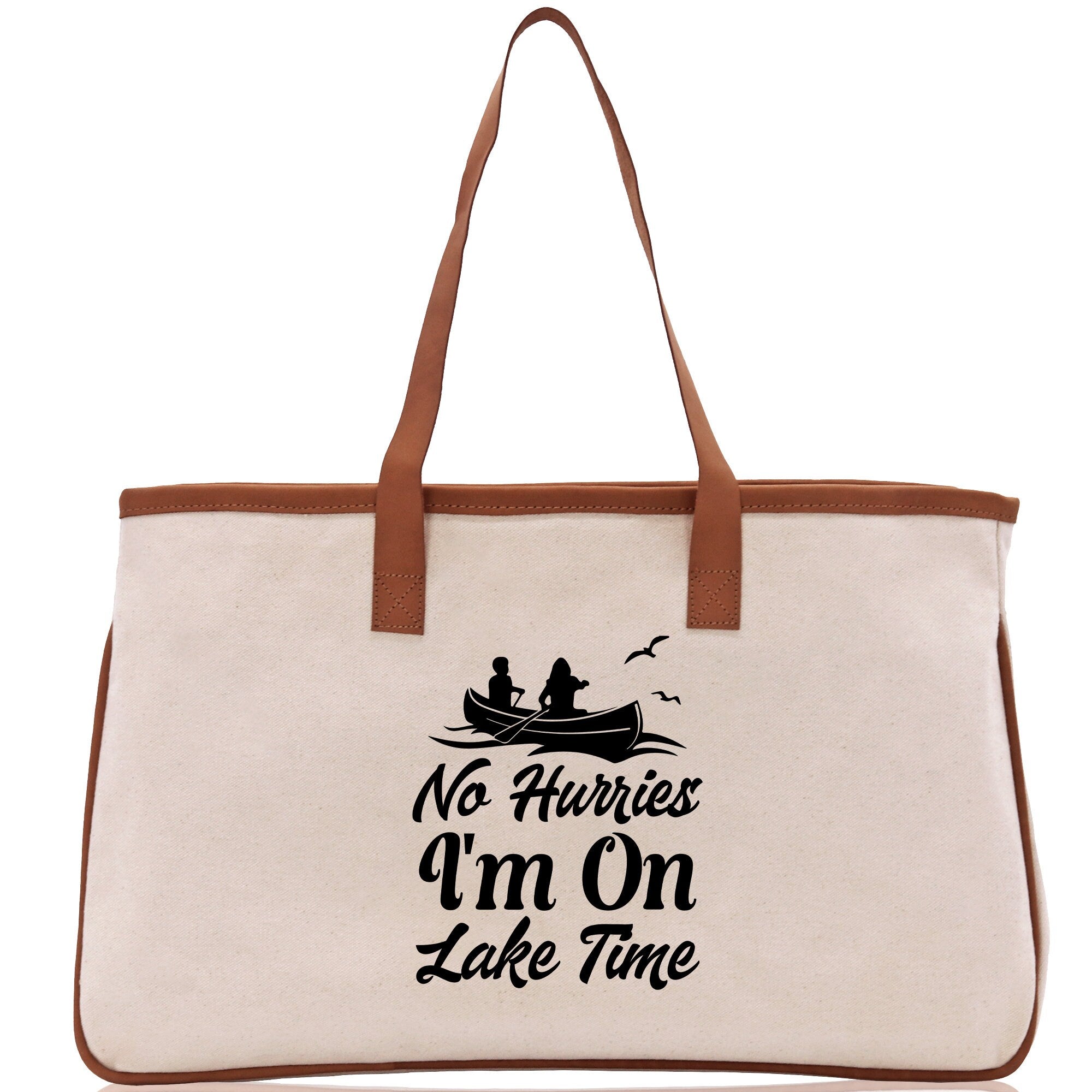 No Hurries I'm on Lake Time Cotton Canvas Chic Tote Bag Lake Tote Lake Lover Gift Tote Bag Outdoor Tote Weekender Tote Laker Tote - Aaria Tees Aaria Tees