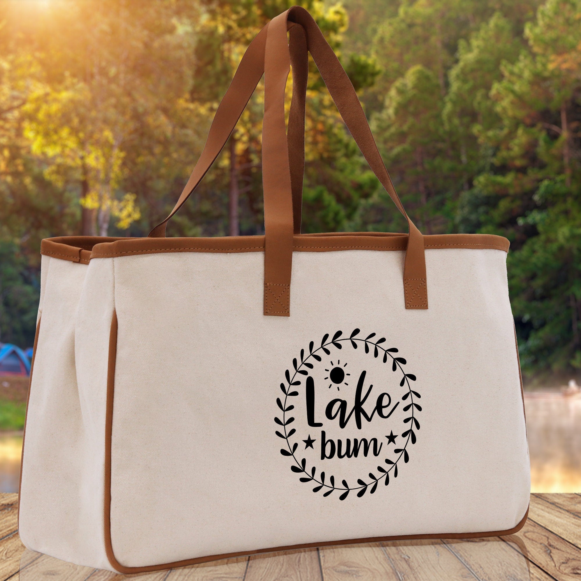 Lake Bum Cotton Canvas Chic Tote Bag Lake Lover Gift Tote Bag Laker Tote Outdoor Tote Weekender Tote Camper Tote Multipurpose Tote - Aaria Tees Aaria Tees