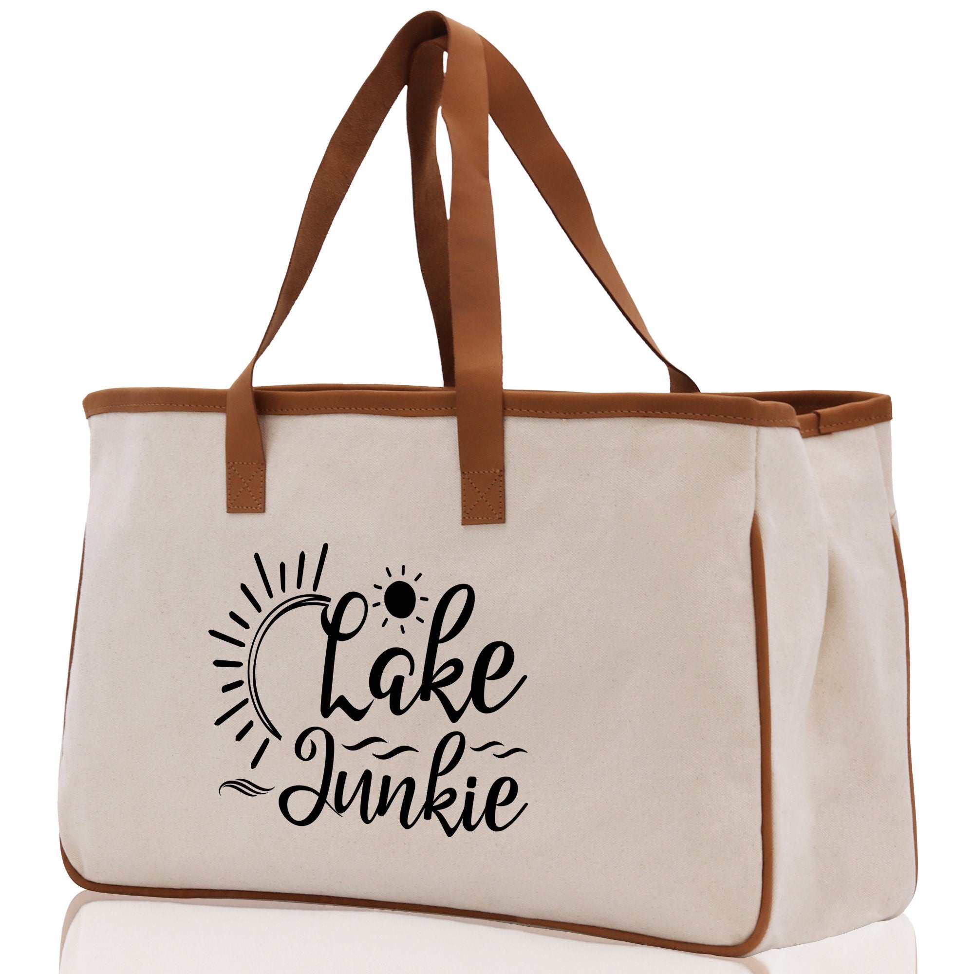 Lake Junkie Cotton Canvas Chic Tote Bag Camping Tote Lake Lover Gift Tote Bag Outdoor Tote Weekender Tote Laker Tote Multipurpose Tote - Aaria Tees Aaria Tees