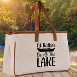 I'd Rather Be at the Lake Cotton Canvas Chic Tote Bag Camping Tote Lake Lover Gift Tote Bag Outdoor Tote Weekender Tote Laker Tote - Aaria Tees Aaria Tees