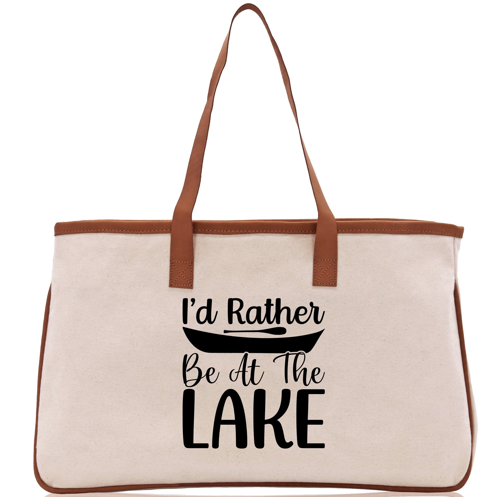 I'd Rather Be at the Lake Cotton Canvas Chic Tote Bag Camping Tote Lake Lover Gift Tote Bag Outdoor Tote Weekender Tote Laker Tote - Aaria Tees Aaria Tees