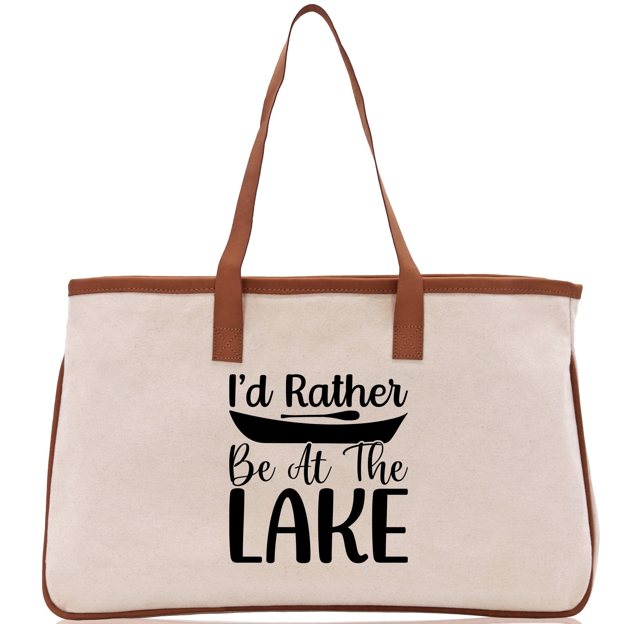 I'd Rather Be at the Lake Cotton Canvas Chic Tote Bag Camping Tote Lake Lover Gift Tote Bag Outdoor Tote Weekender Tote Laker Tote - Aaria Tees Aaria Tees