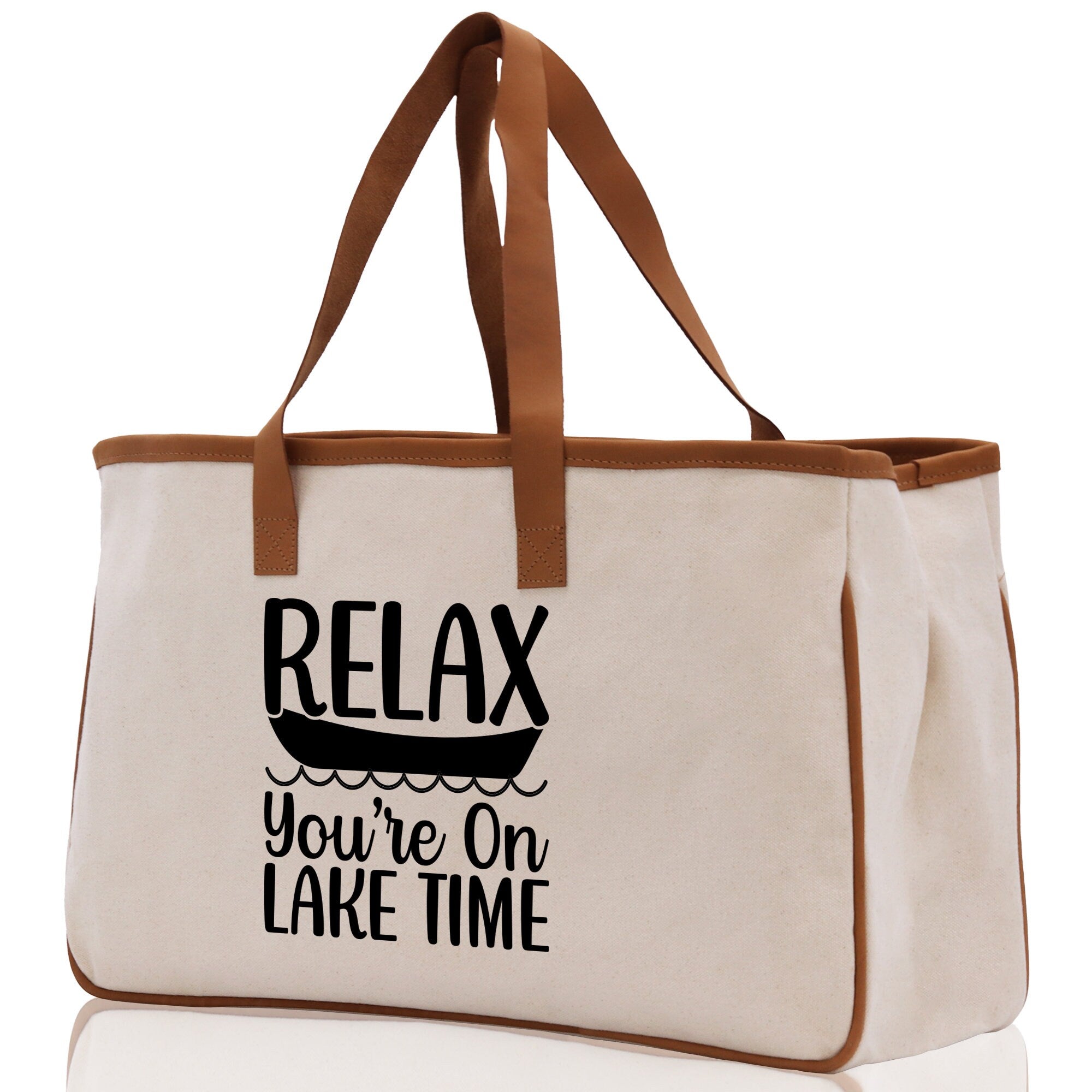 Relax You're On Lake Time Cotton Canvas Chic Tote Bag Camping Tote Lake Lover Gift Tote Bag Outdoor Tote Weekender Tote Laker Tote - Aaria Tees Aaria Tees