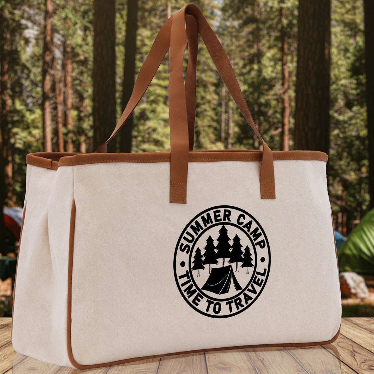 Summer Camp Time To Travel Cotton Canvas Chic Tote Bag Camping Tote Camping Lover Gift Tote Bag Outdoor Tote Weekender Tote Camper Tote - Aaria Tees
