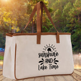 Sunshine and Lake Time Cotton Canvas Chic Tote Bag Camping Tote Lake Lover Gift Tote Bag Outdoor Tote Weekender Tote Laker Tote - Aaria Tees Aaria Tees