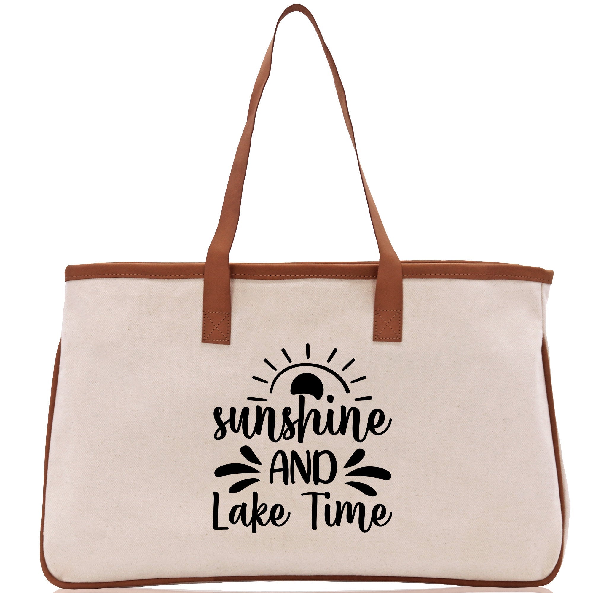 Sunshine and Lake Time Cotton Canvas Chic Tote Bag Camping Tote Lake Lover Gift Tote Bag Outdoor Tote Weekender Tote Laker Tote - Aaria Tees Aaria Tees