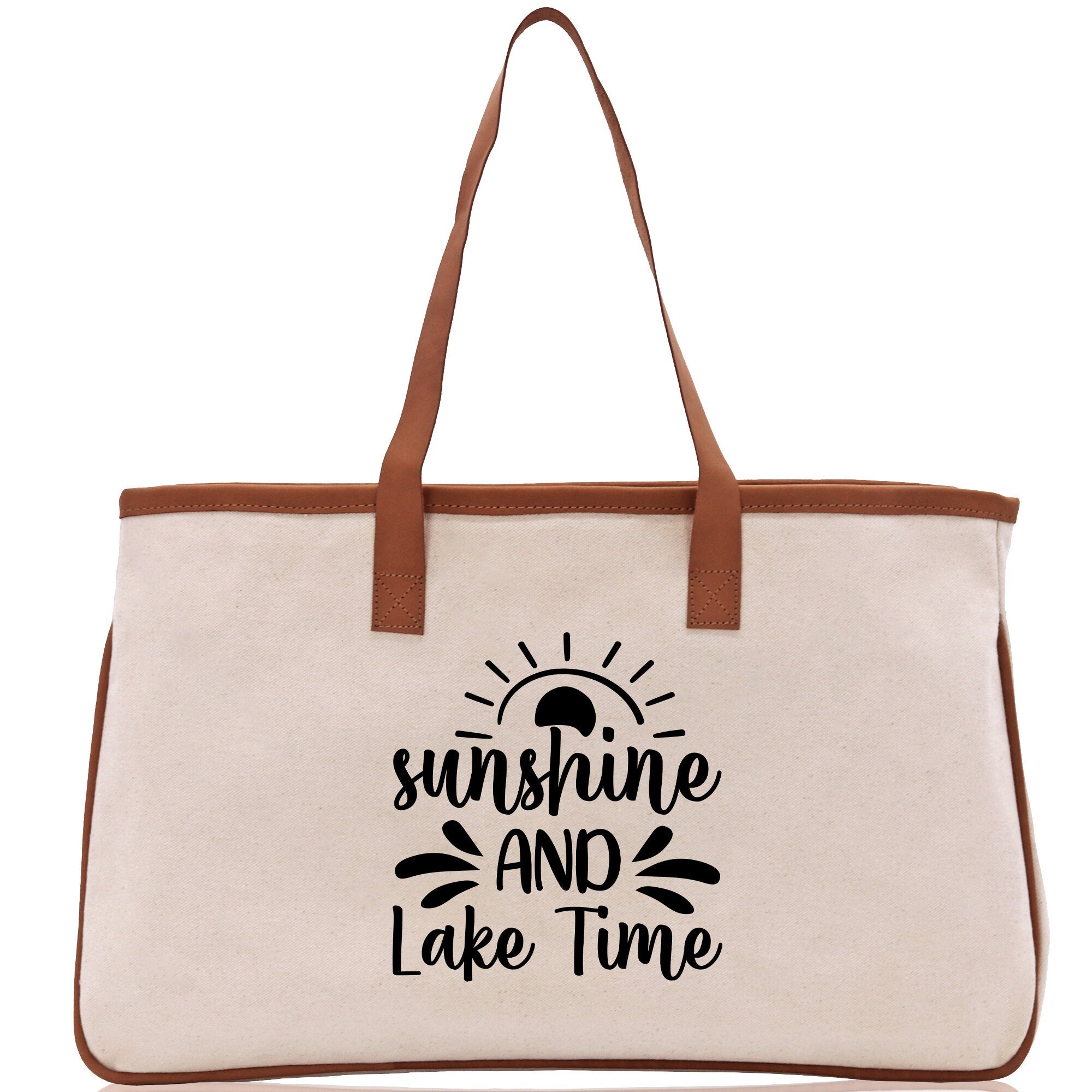 Sunshine and Lake Time Cotton Canvas Chic Tote Bag Camping Tote Lake Lover Gift Tote Bag Outdoor Tote Weekender Tote Laker Tote - Aaria Tees Aaria Tees