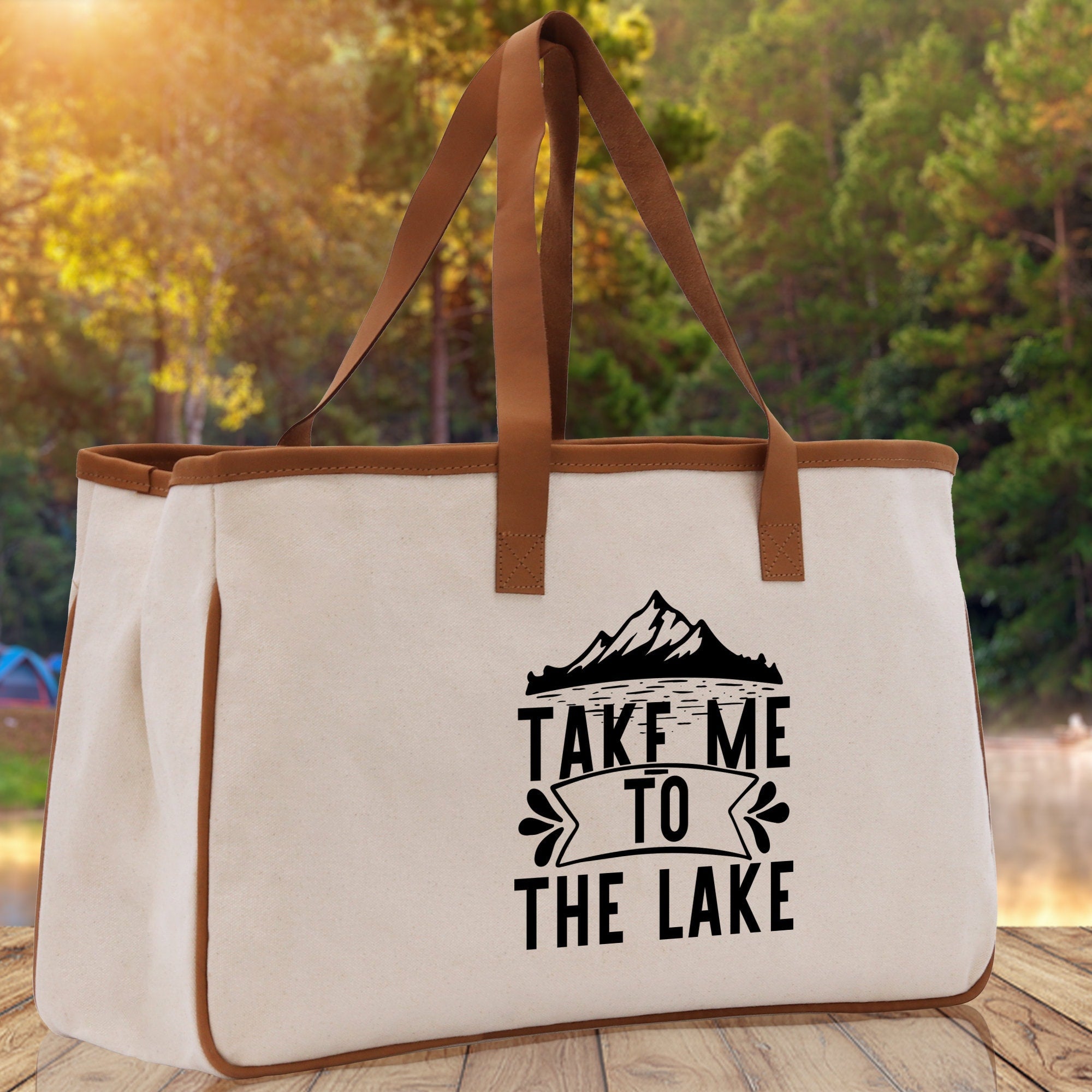 Take Me to the Lake Cotton Canvas Chic Tote Bag Camping Tote  Lake Lover Gift Tote Bag Outdoor Tote Weekender Tote Laker Tote - Aaria Tees Aaria Tees