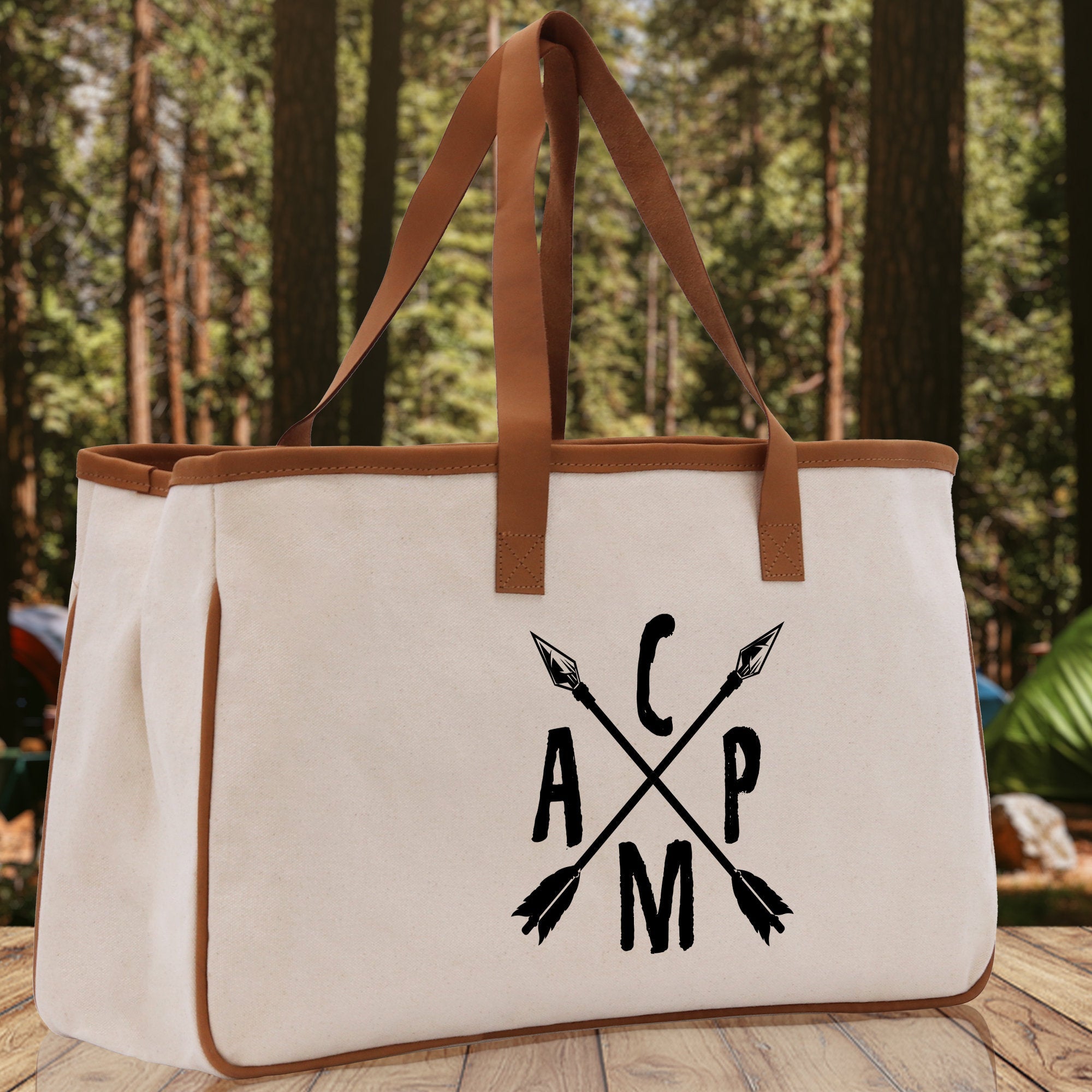 Camp Cotton Canvas Chic Tote Bag Camping Tote Camping Lover Gift Tote Bag Outdoor Tote Weekender Tote Camper Tote Multipurpose Tote - Aaria Tees Aaria Tees