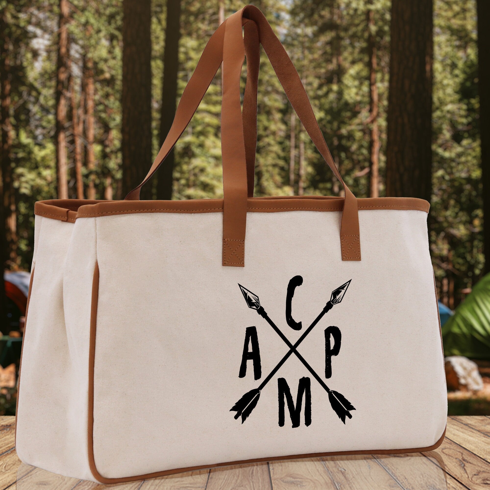 Camp Cotton Canvas Chic Tote Bag Camping Tote Camping Lover Gift Tote Bag Outdoor Tote Weekender Tote Camper Tote Multipurpose Tote - Aaria Tees Aaria Tees