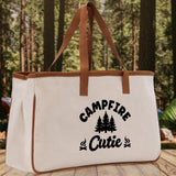 Campfire Cutie Cotton Canvas Chic Tote Bag Camping Tote Camping Lover Gift Tote Bag Outdoor Tote Weekender Tote Camper Multipurpose Tote - Aaria Tees Aaria Tees