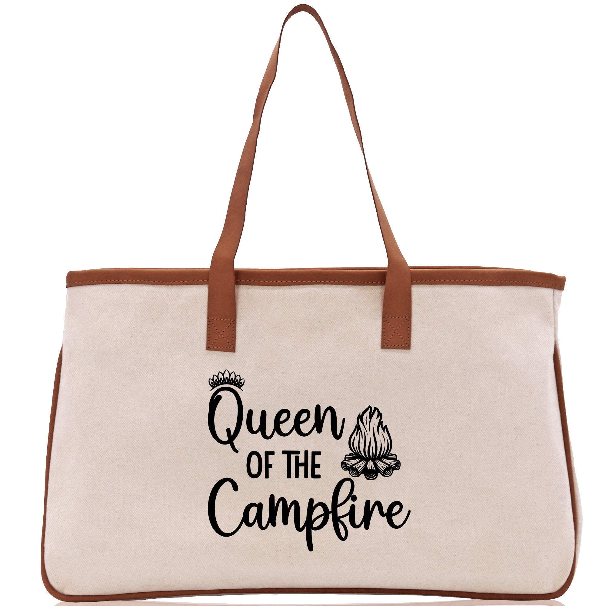 Queen of the Campfire  Cotton Canvas Chic Tote Bag Camping Tote Camping Lover Gift Tote Bag Outdoor Tote Weekender Tote Camper Tote - Aaria Tees Aaria Tees