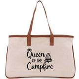 Queen of the Campfire  Cotton Canvas Chic Tote Bag Camping Tote Camping Lover Gift Tote Bag Outdoor Tote Weekender Tote Camper Tote - Aaria Tees Aaria Tees