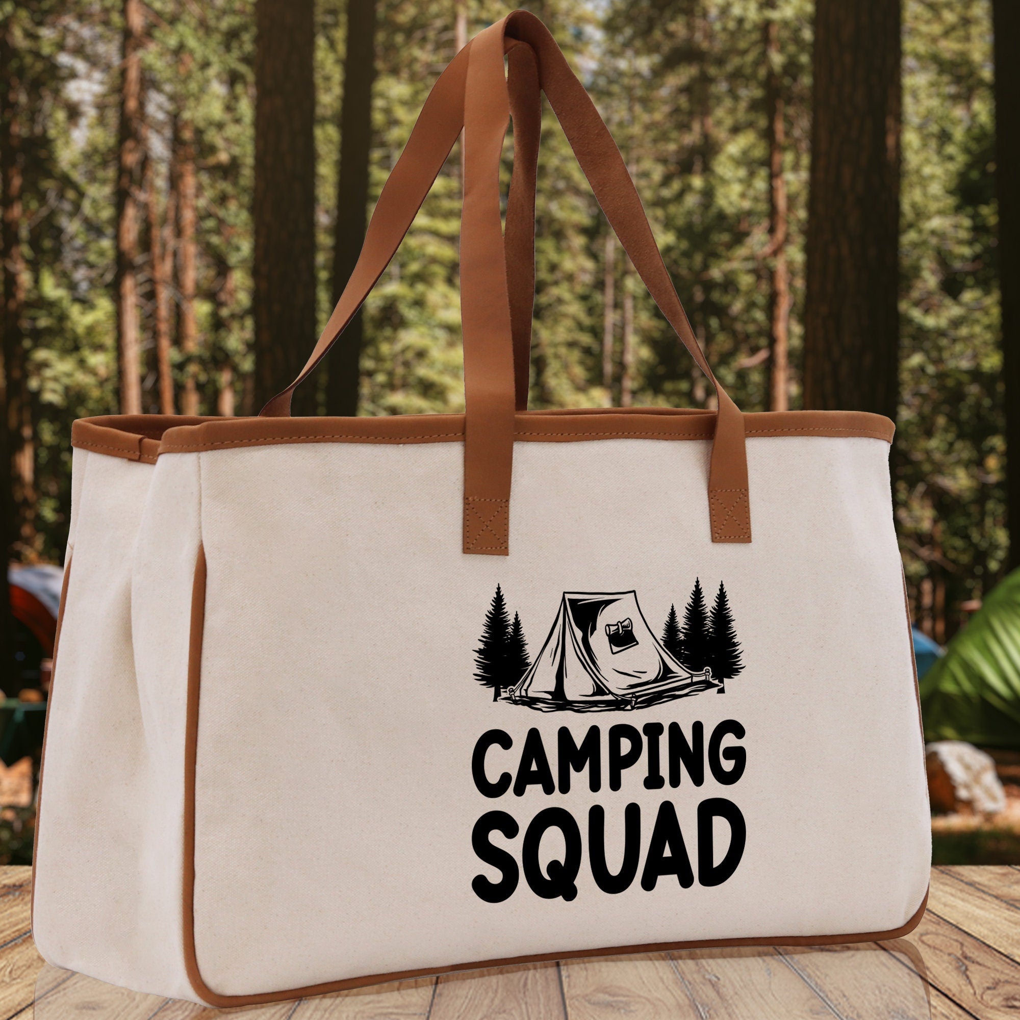 Camping Squad Cotton Canvas Chic Tote Bag Camping Tote Camping Lover Gift Tote Bag Outdoor Tote Weekender Tote Camper Tote Multipurpose Tote - Aaria Tees Aaria Tees