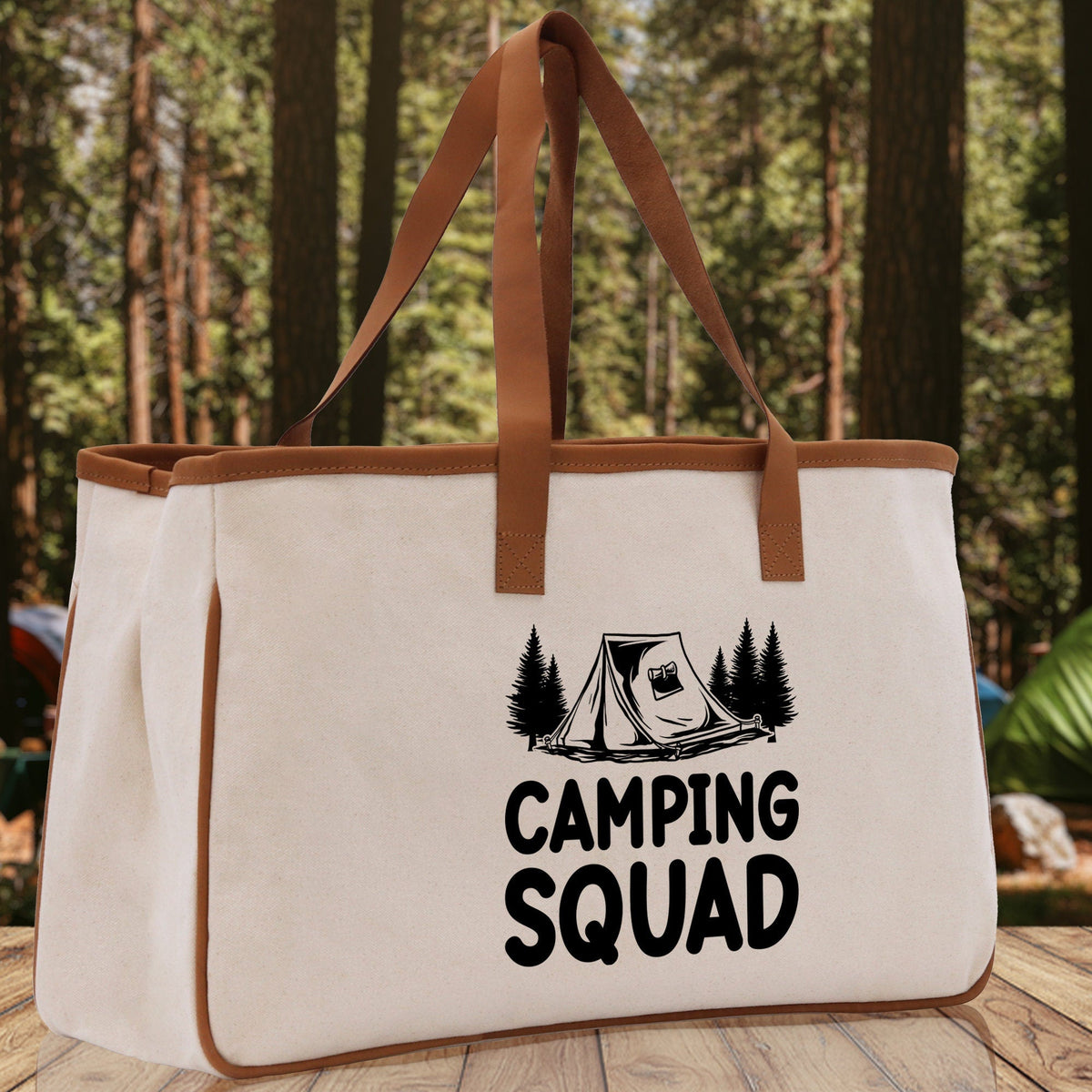 Camping Squad Cotton Canvas Chic Tote Bag Camping Tote Camping Lover Gift Tote Bag Outdoor Tote Weekender Tote Camper Tote Multipurpose Tote - Aaria Tees