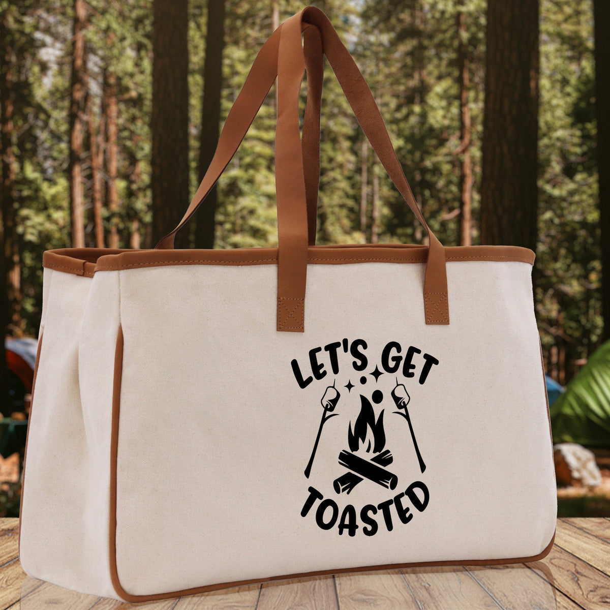 Let's Get Toasted Cotton Canvas Chic Tote Bag Camping Tote Camping Lover Gift Tote Bag Outdoor Tote Multipurpose Weekender Tote Camper Tote - Aaria Tees