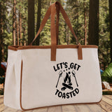 Let's Get Toasted Cotton Canvas Chic Tote Bag Camping Tote Camping Lover Gift Tote Bag Outdoor Tote Multipurpose Weekender Tote Camper Tote - Aaria Tees Aaria Tees