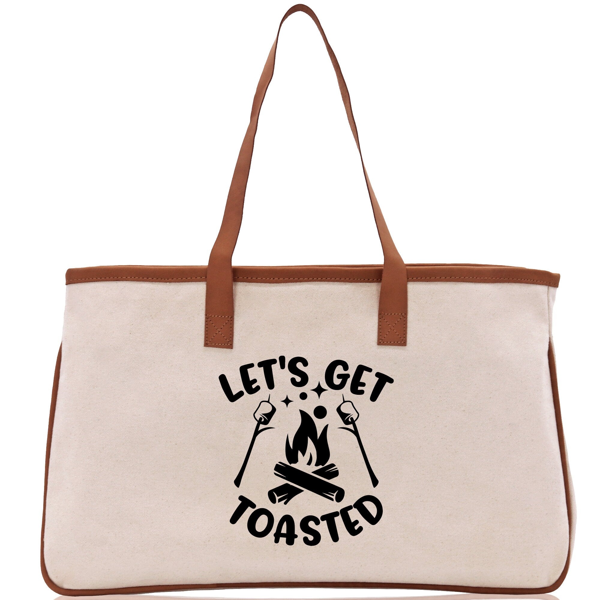 Let's Get Toasted Cotton Canvas Chic Tote Bag Camping Tote Camping Lover Gift Tote Bag Outdoor Tote Multipurpose Weekender Tote Camper Tote - Aaria Tees Aaria Tees