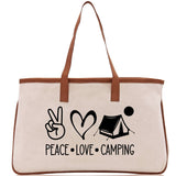 Peace Love Camping Cotton Canvas Chic Tote Bag Camping Tote Camping Lover Gift Tote Bag Outdoor Tote Weekender Tote Multipurpose Camper Tote - Aaria Tees Aaria Tees