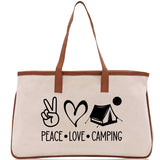 Peace Love Camping Cotton Canvas Chic Tote Bag Camping Tote Camping Lover Gift Tote Bag Outdoor Tote Weekender Tote Multipurpose Camper Tote - Aaria Tees Aaria Tees