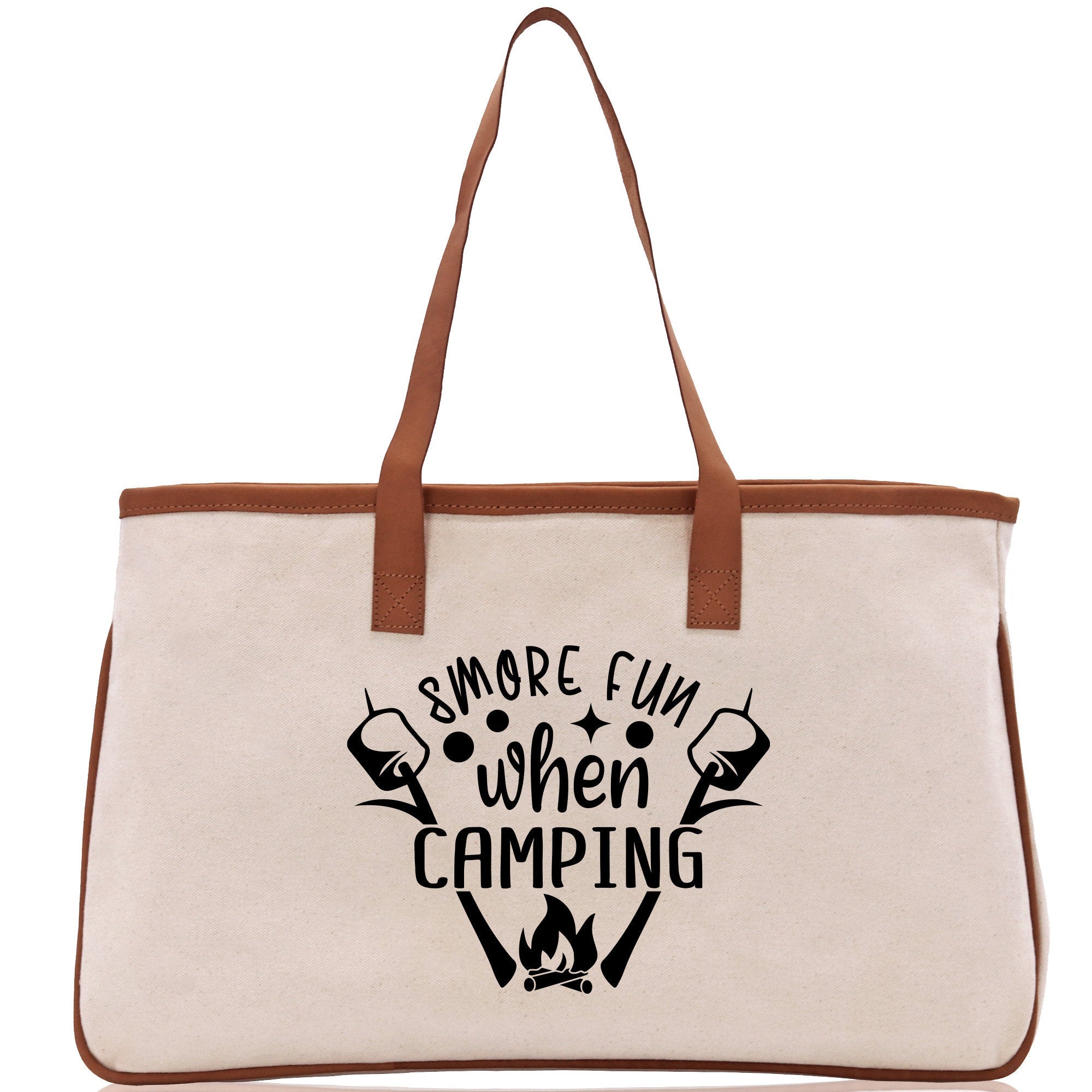 Smore Fun When Camping Cotton Canvas Chic Tote Bag Camping Tote Camping Lover Gift Tote Bag Outdoor Tote Weekender Tote Camper Tote - Aaria Tees Aaria Tees