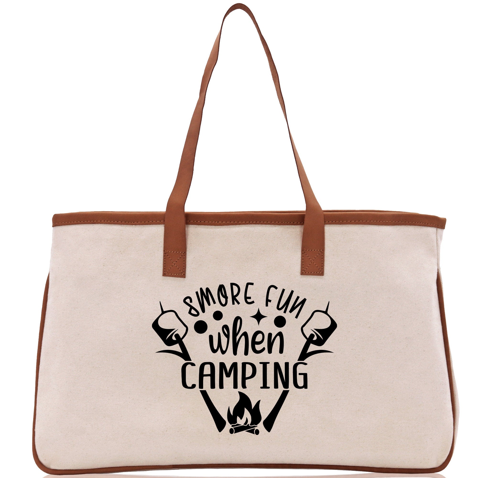 Smore Fun When Camping Cotton Canvas Chic Tote Bag Camping Tote Camping Lover Gift Tote Bag Outdoor Tote Weekender Tote Camper Tote - Aaria Tees Aaria Tees