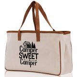 Camper Sweet Camper Cotton Canvas Chic Tote Bag Camping Tote Camping Lover Gift Tote Bag Outdoor Tote Weekender Tote Camper Tote - Aaria Tees Aaria Tees