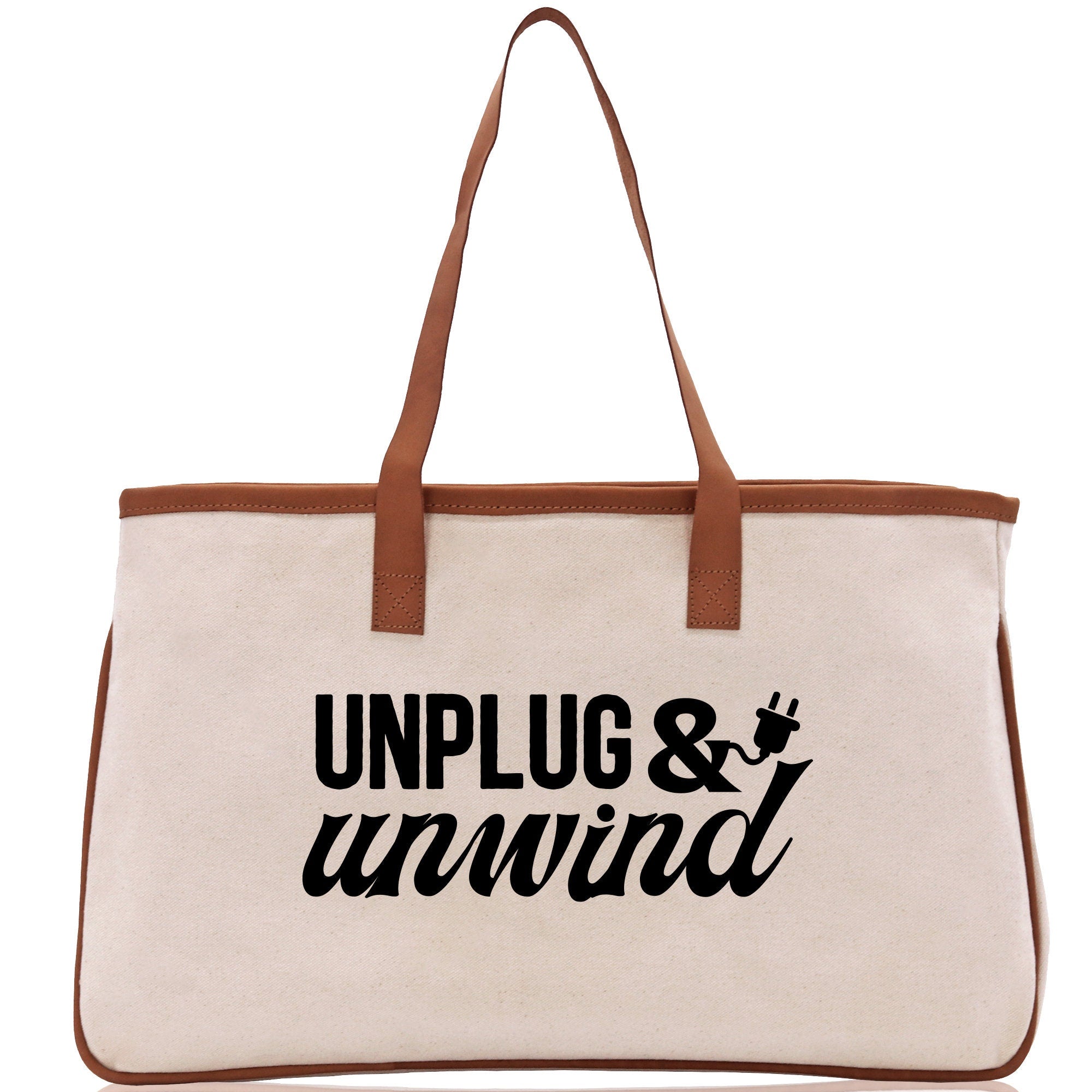 Unplug & Unwind Cotton Canvas Chic Tote Bag Camping Tote Camping Lover Gift Tote Bag Outdoor Tote Weekender Tote Multipurpose Camper Tote - Aaria Tees Aaria Tees