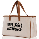Unplug & Unwind Cotton Canvas Chic Tote Bag Camping Tote Camping Lover Gift Tote Bag Outdoor Tote Weekender Tote Multipurpose Camper Tote - Aaria Tees Aaria Tees