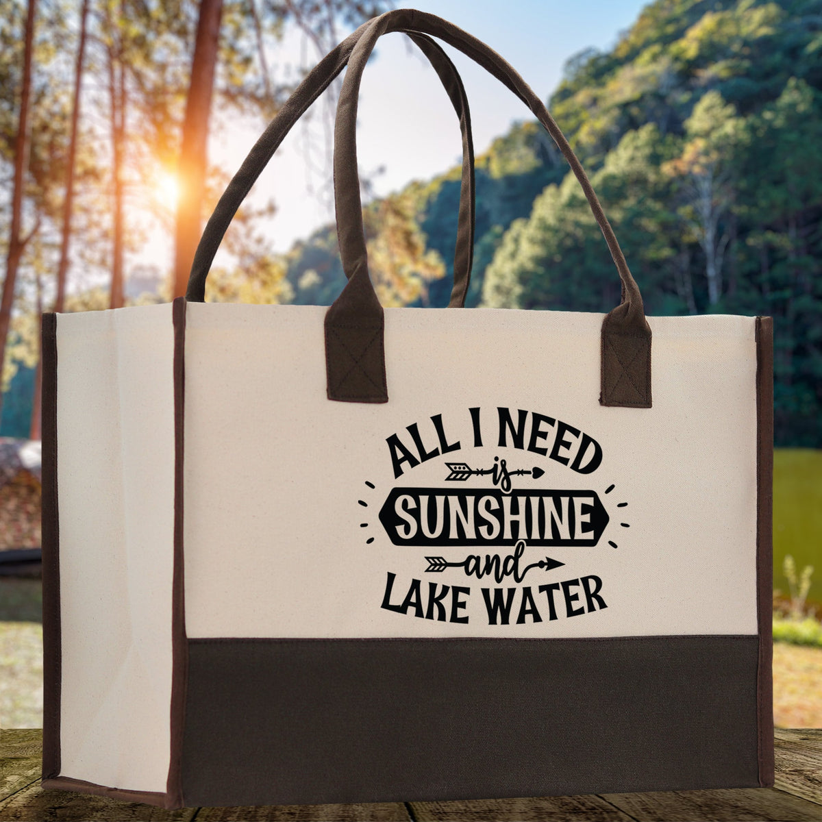 All I Need Sunshine and Lake Water Cotton Canvas Chic Tote Bag Camping Tote Lake Lover Gift Tote Bag Outdoor Tote Weekender Tote Laker Tote - Aaria Tees