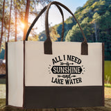 All I Need Sunshine and Lake Water Cotton Canvas Chic Tote Bag Camping Tote Lake Lover Gift Tote Bag Outdoor Tote Weekender Tote Laker Tote - Aaria Tees Aaria Tees