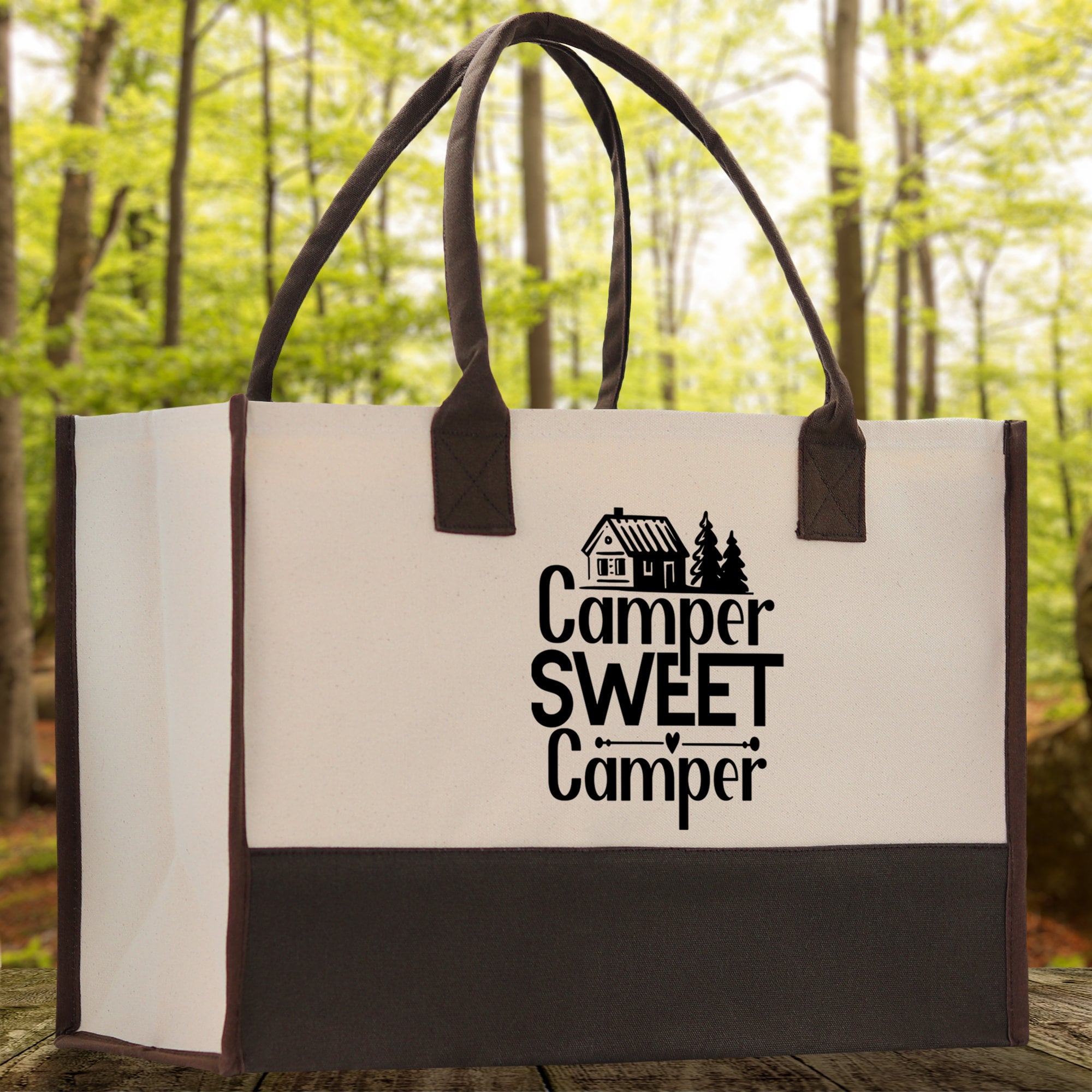 Camper Sweet Camper Cotton Canvas Chic Tote Bag Camping Tote Camping Lover Gift Tote Bag Outdoor Tote Weekender Tote Camper Tote - Aaria Tees Aaria Tees
