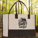 Camper Sweet Camper Cotton Canvas Chic Tote Bag Camping Tote Camping Lover Gift Tote Bag Outdoor Tote Weekender Tote Camper Tote - Aaria Tees Aaria Tees