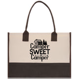 Camper Sweet Camper Cotton Canvas Chic Tote Bag Camping Tote Camping Lover Gift Tote Bag Outdoor Tote Weekender Tote Camper Tote - Aaria Tees Aaria Tees