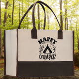 Happy Camper Cotton Canvas Chic Tote Bag Camping Tote Camping Lover Gift Tote Bag Outdoor Tote Weekender Tote Camper Tote Multipurpose Tote - Aaria Tees Aaria Tees