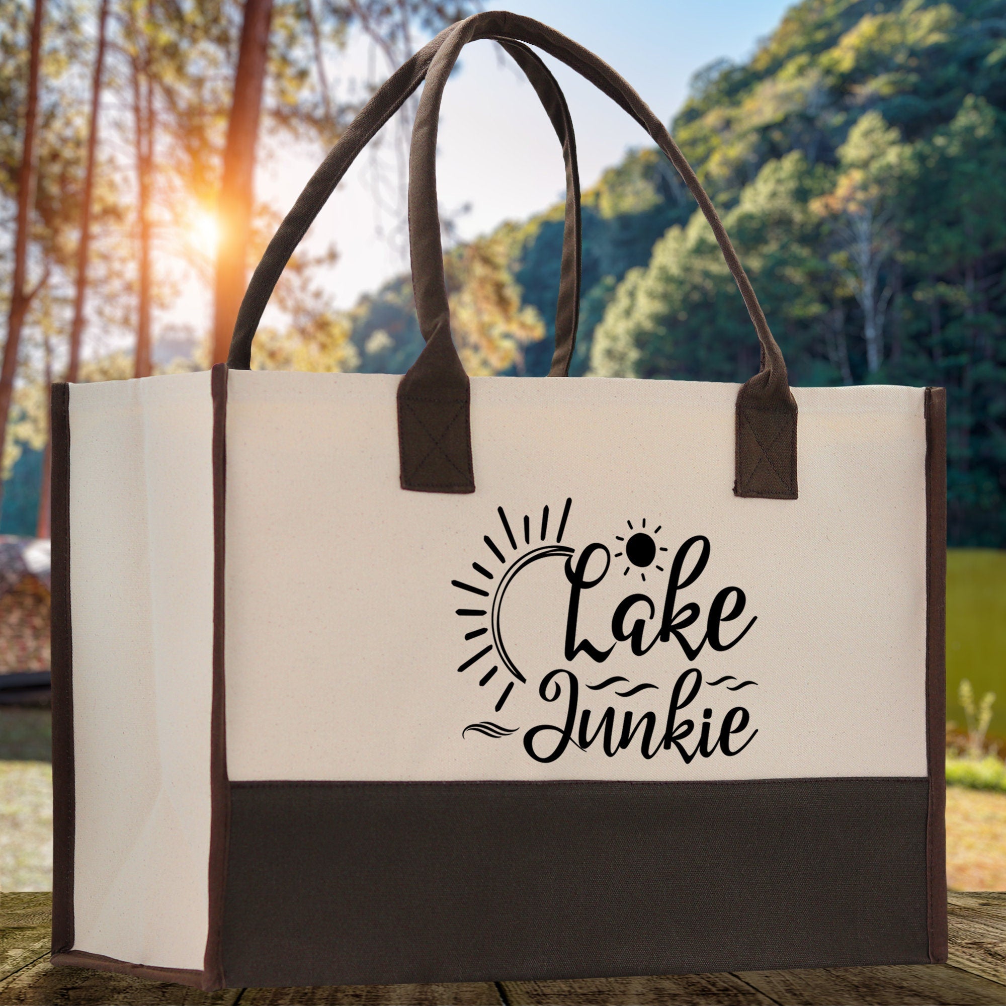 Lake Junkie Cotton Canvas Chic Tote Bag Camping Tote Lake Lover Gift Tote Bag Outdoor Tote Weekender Tote Laker Tote Multipurpose Tote - Aaria Tees Aaria Tees