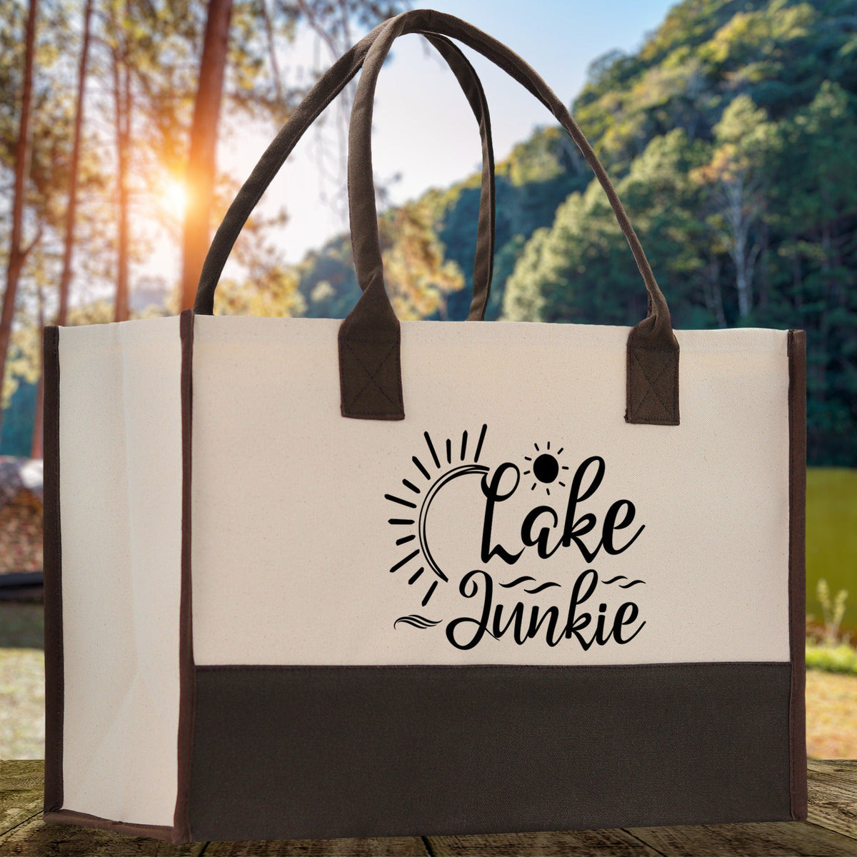 Lake Junkie Cotton Canvas Chic Tote Bag Camping Tote Lake Lover Gift Tote Bag Outdoor Tote Weekender Tote Laker Tote Multipurpose Tote - Aaria Tees