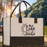 Lake Junkie Cotton Canvas Chic Tote Bag Camping Tote Lake Lover Gift Tote Bag Outdoor Tote Weekender Tote Laker Tote Multipurpose Tote - Aaria Tees Aaria Tees