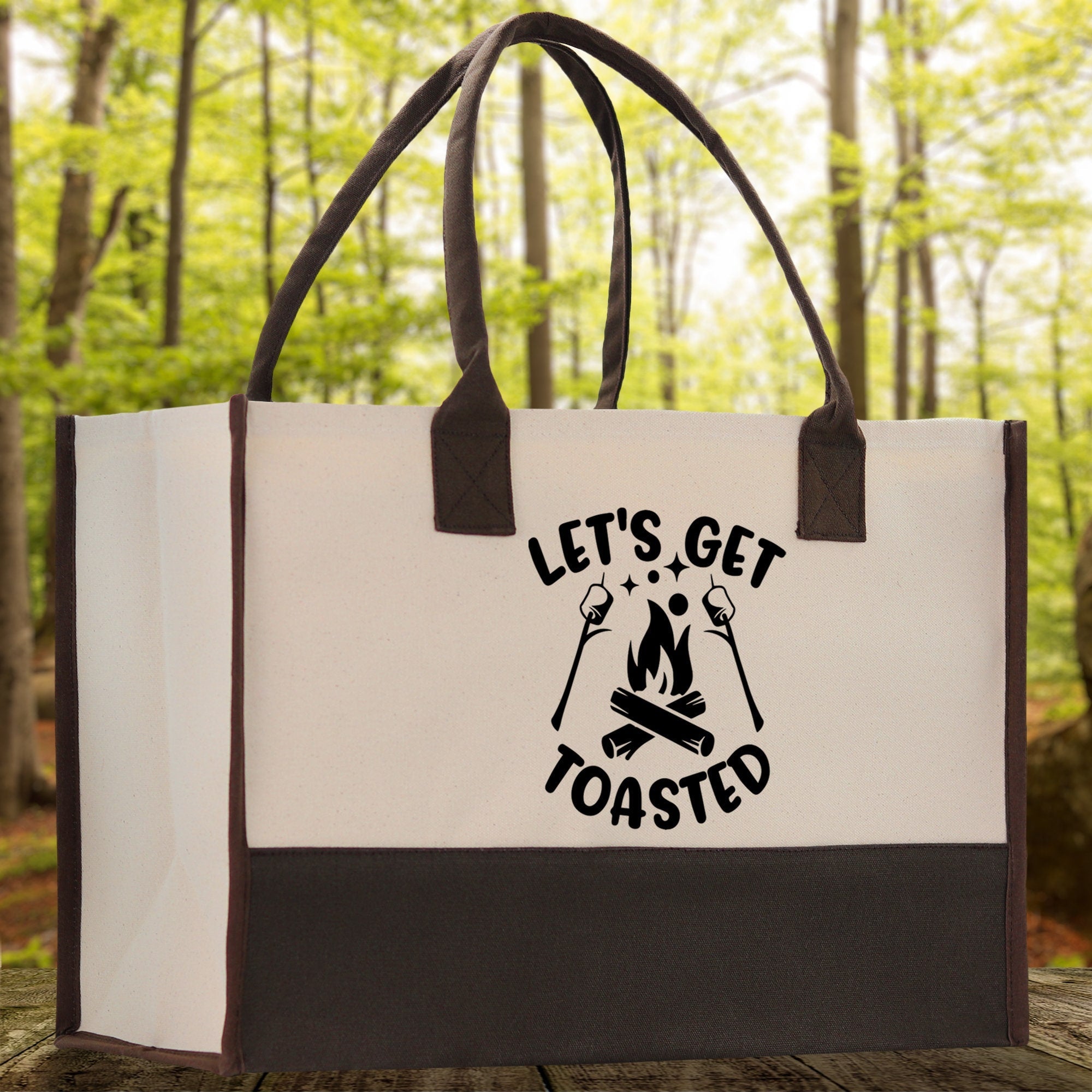 Let's Get Toasted Cotton Canvas Chic Tote Bag Camping Tote Camping Lover Gift Tote Bag Outdoor Tote Multipurpose Weekender Tote Camper Tote - Aaria Tees Aaria Tees