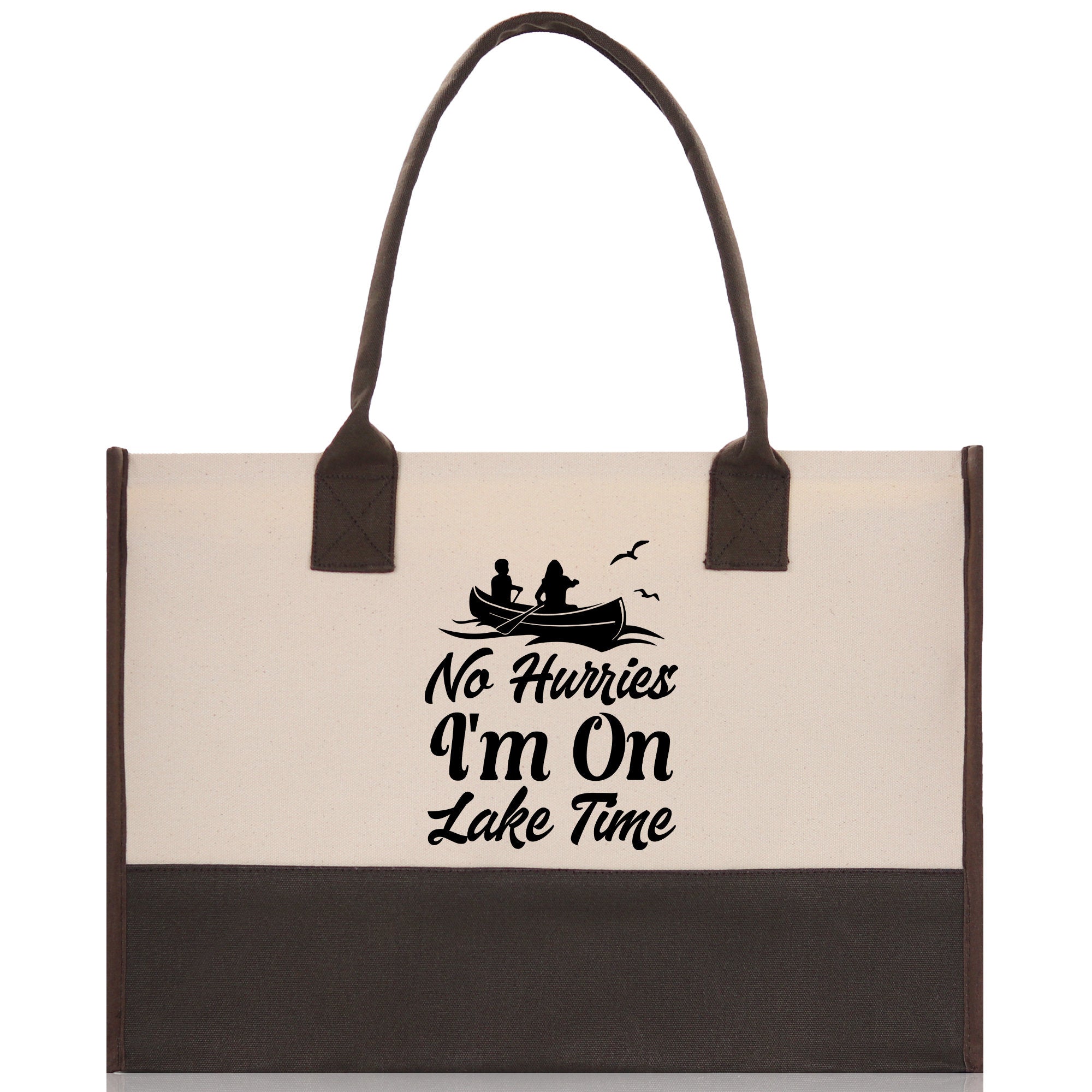 No Hurries I'm on Lake Time Cotton Canvas Chic Tote Bag Lake Tote Lake Lover Gift Tote Bag Outdoor Tote Weekender Tote Laker Tote - Aaria Tees Aaria Tees
