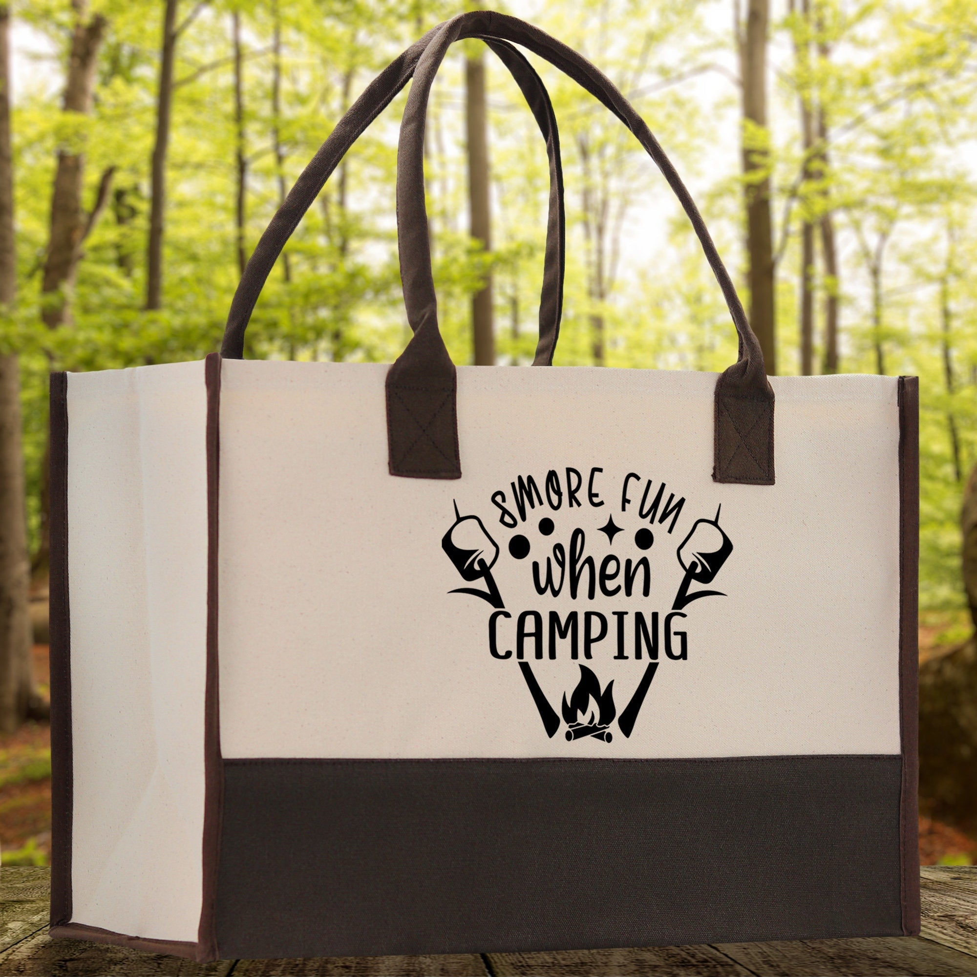 Smore Fun When Camping Cotton Canvas Chic Tote Bag Camping Tote Camping Lover Gift Tote Bag Outdoor Tote Weekender Tote Camper Tote - Aaria Tees Aaria Tees