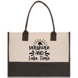 Sunshine and Lake Time Cotton Canvas Chic Tote Bag Camping Tote Lake Lover Gift Tote Bag Outdoor Tote Weekender Tote Laker Tote - Aaria Tees Aaria Tees
