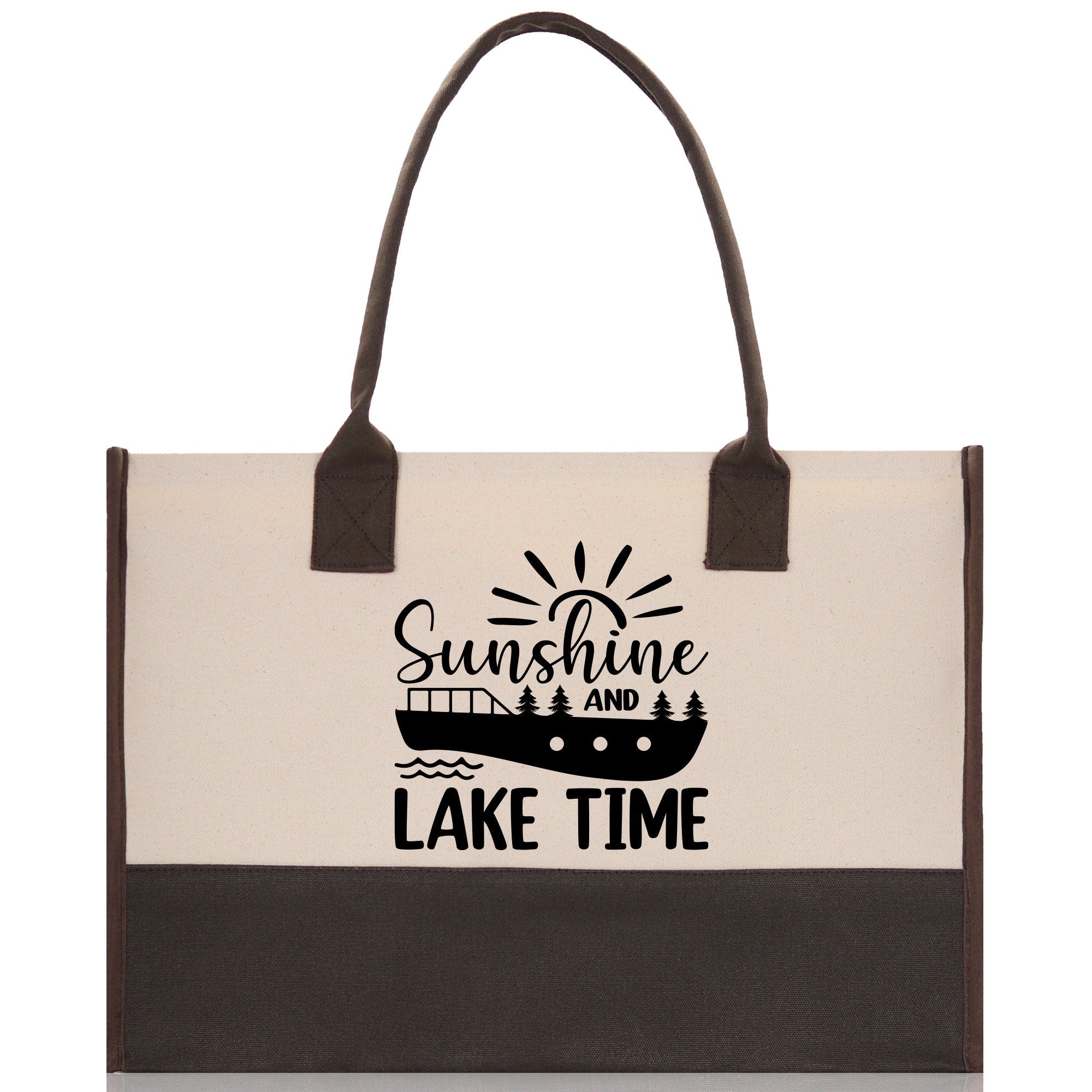 Sunshine and Lake Time Cotton Canvas Chic Tote Bag Camping Tote Lake Lover Gift Tote Bag Outdoor Tote Weekender Tote Laker Tote - Aaria Tees Aaria Tees