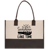 Sunshine and Lake Time Cotton Canvas Chic Tote Bag Camping Tote Lake Lover Gift Tote Bag Outdoor Tote Weekender Tote Laker Tote - Aaria Tees Aaria Tees