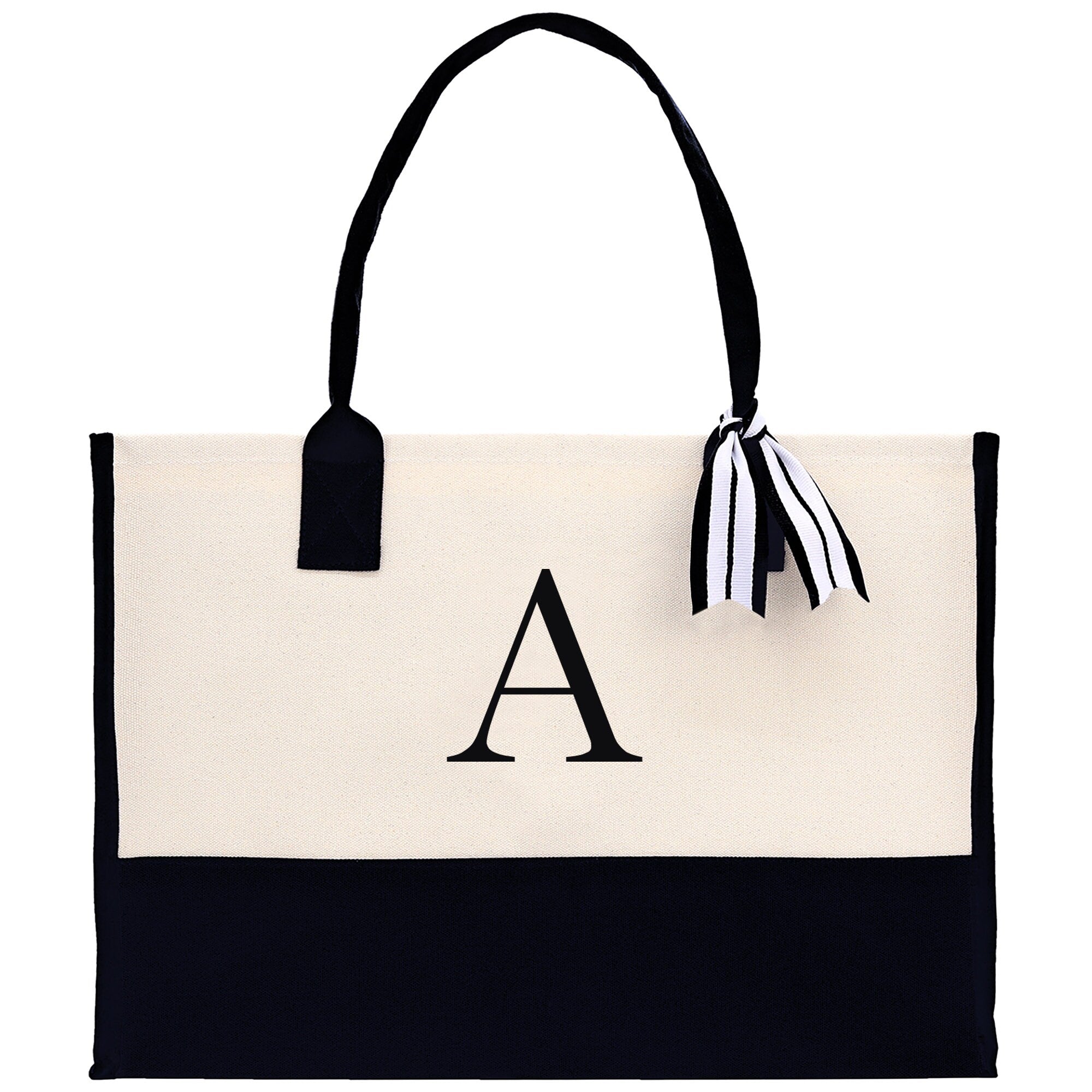 Personalized Cotton Canvas Beach Tote Bag Monogram Tote Bag Initial Canvas Tote Bridesmaid Gift Tote Custom Beach Bag Gift for Her A-Z - Aaria Tees Aaria Tees