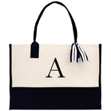 Personalized Cotton Canvas Beach Tote Bag Monogram Tote Bag Initial Canvas Tote Bridesmaid Gift Tote Custom Beach Bag Gift for Her A-Z - Aaria Tees Aaria Tees